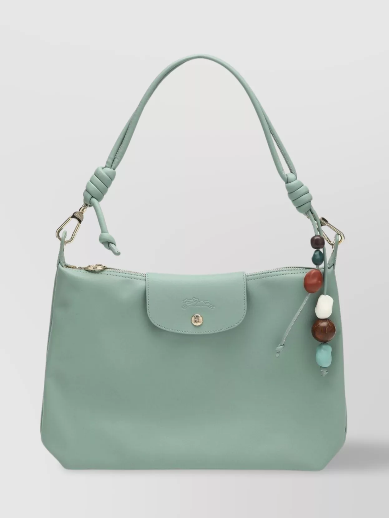 Longchamp Beaded Hobo Bag With Flap Pocket And Knotted Handle