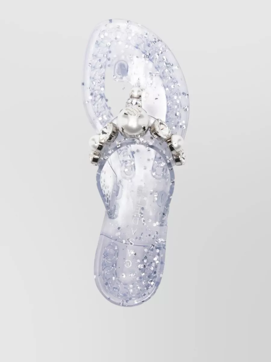 Casadei Flat Sole Open Toe Transparent Embellished Slides