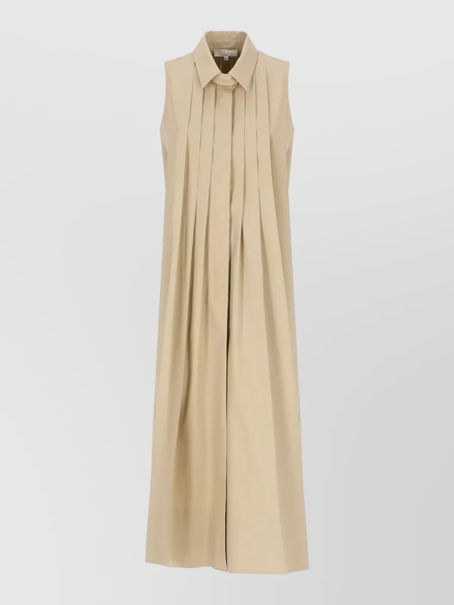 Antonelli Firenze Cotton Sleeveless Pleated Button-Front Midi Dress