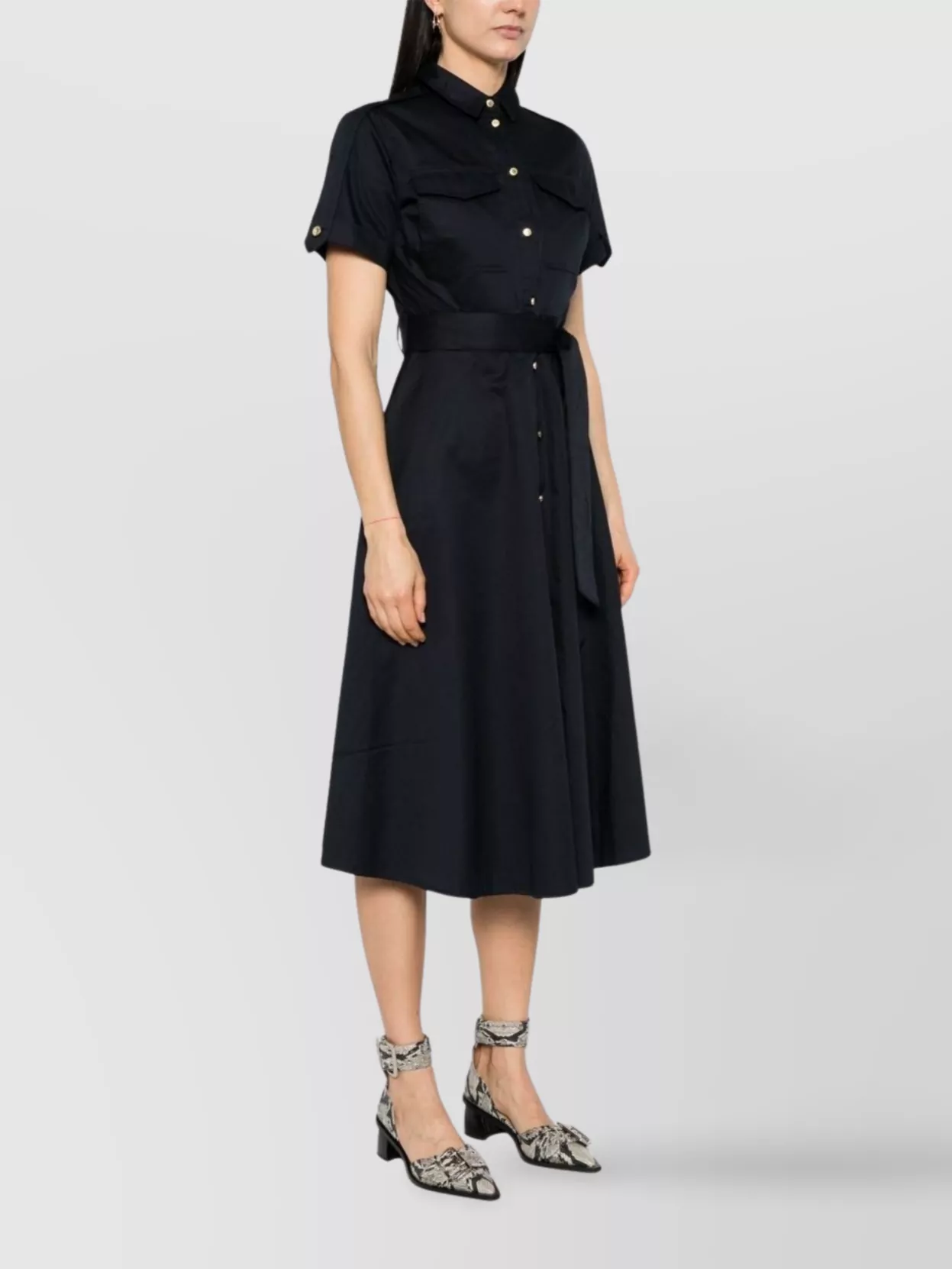 Shop Barbour Ivy Belted Waist Midi Dress With Pockets In Black