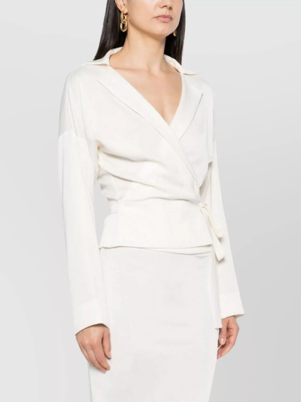 Philosophy Waist Belted Collared Long Wrap Shirt