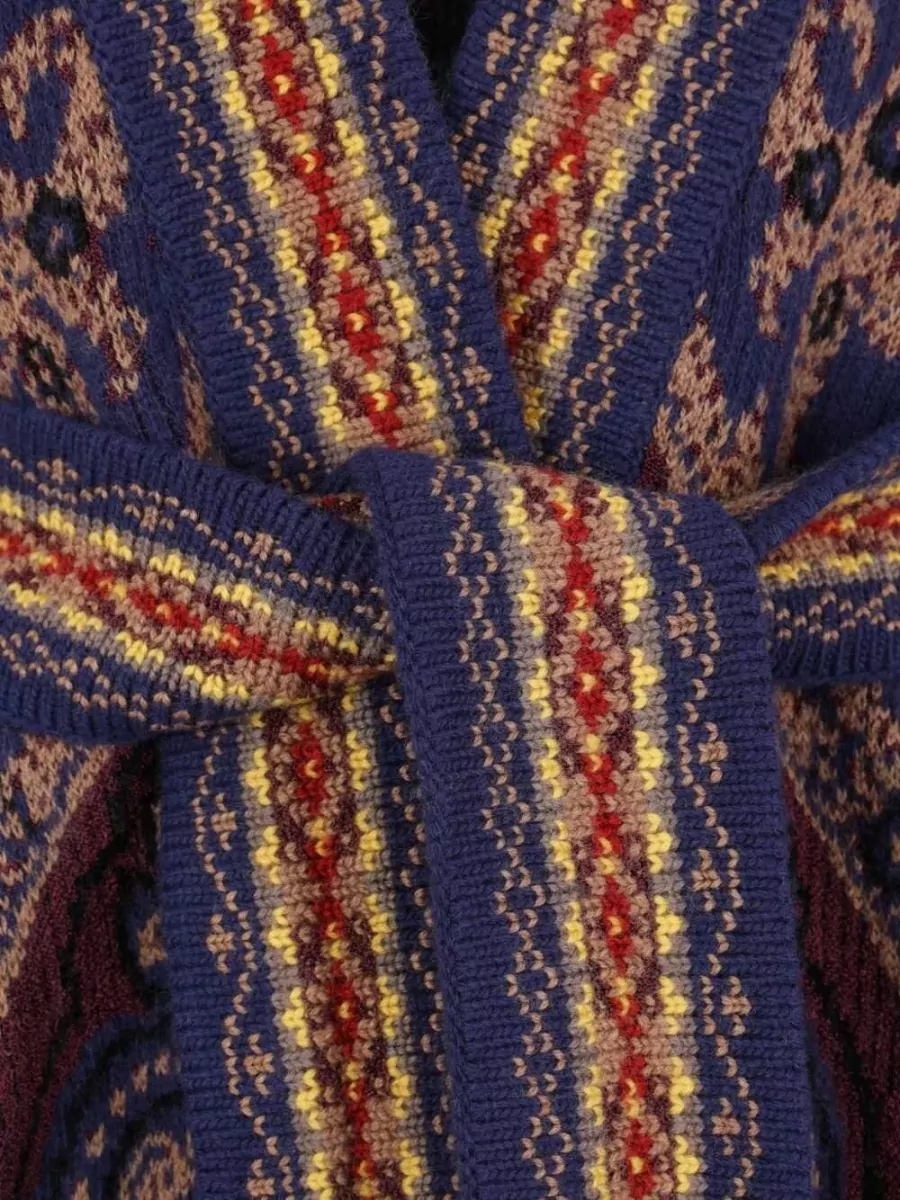 Etro Paisley Print Belted Wool Blend Robe