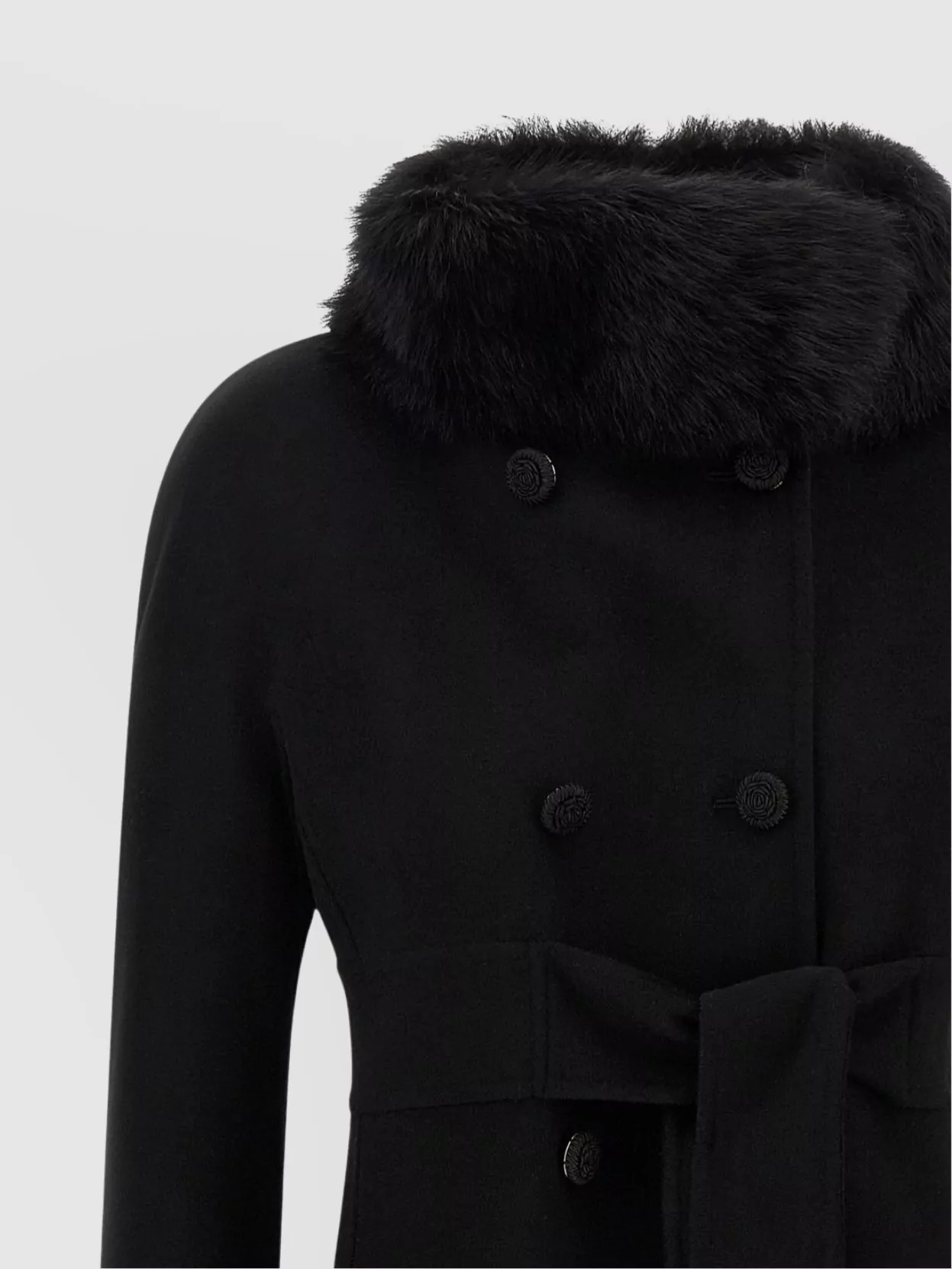 Valentino Garavani Double Breasted Belted Coat With Faux Fur