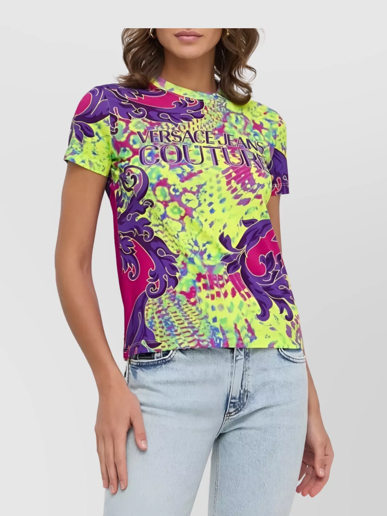 Versace Jeans Couture Crew Neck Graphic Print Short Sleeves Top In Multi