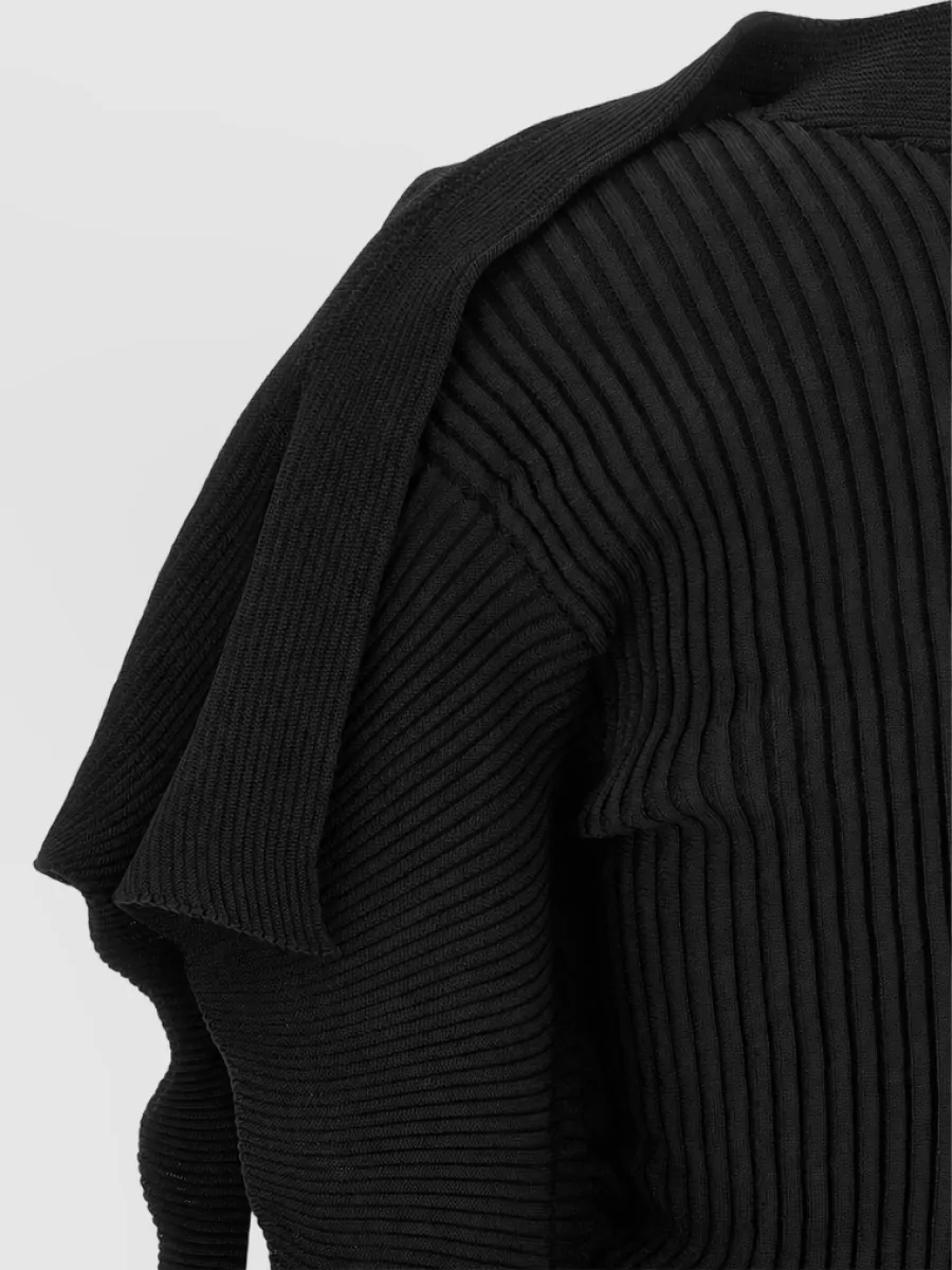 Issey Miyake Pleated High-Neck Short-Sleeve Knitted Top
