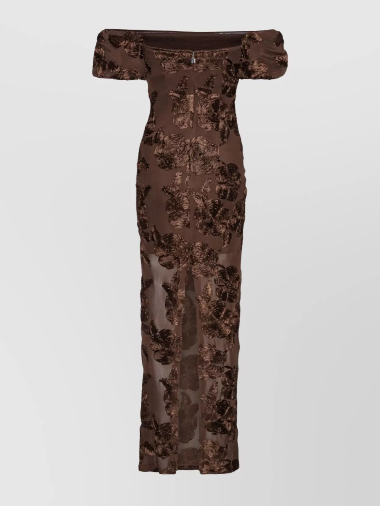 Rotate Birger Christensen Rotate Brown Long Dress With Embossed Flowers In Animal Print
