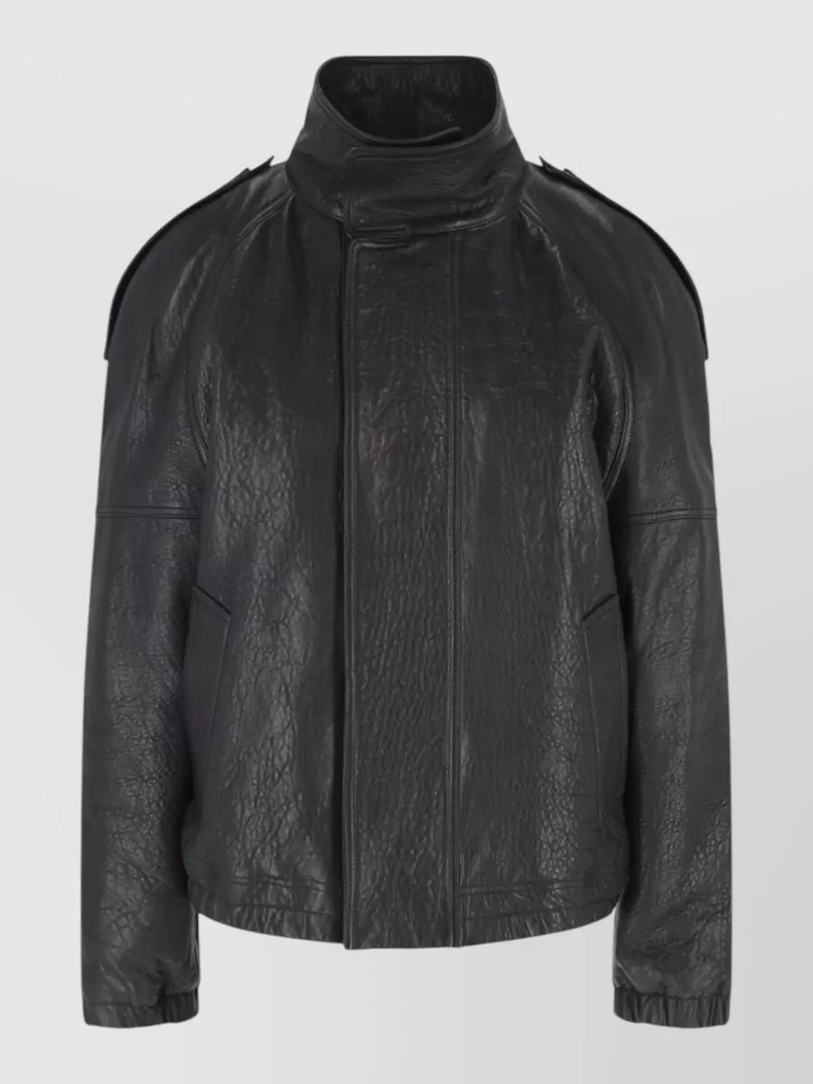 Saint Laurent lamb leather high-neck oversized leather coat