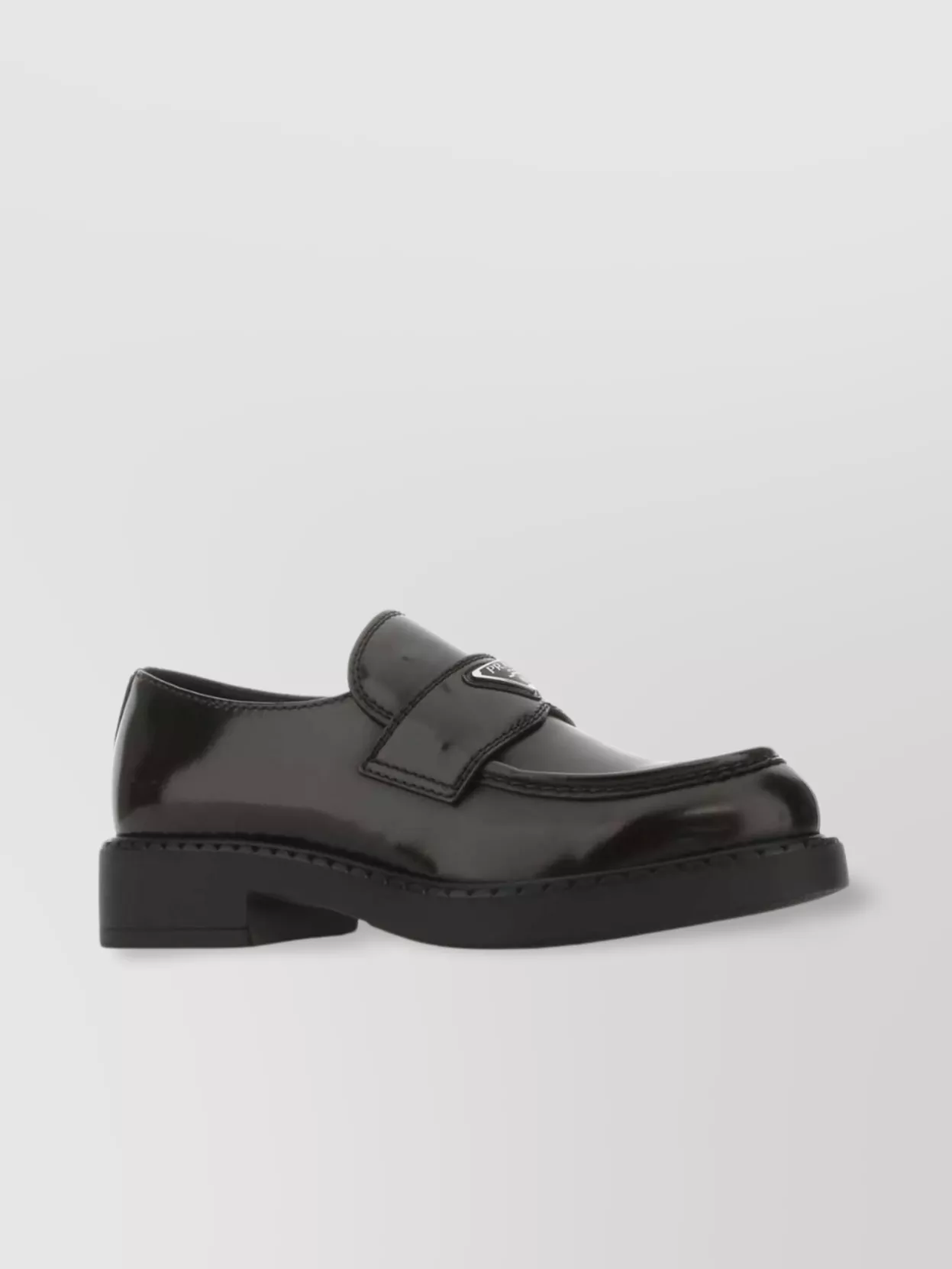 Shop Prada Leather Loafers With Patent Finish