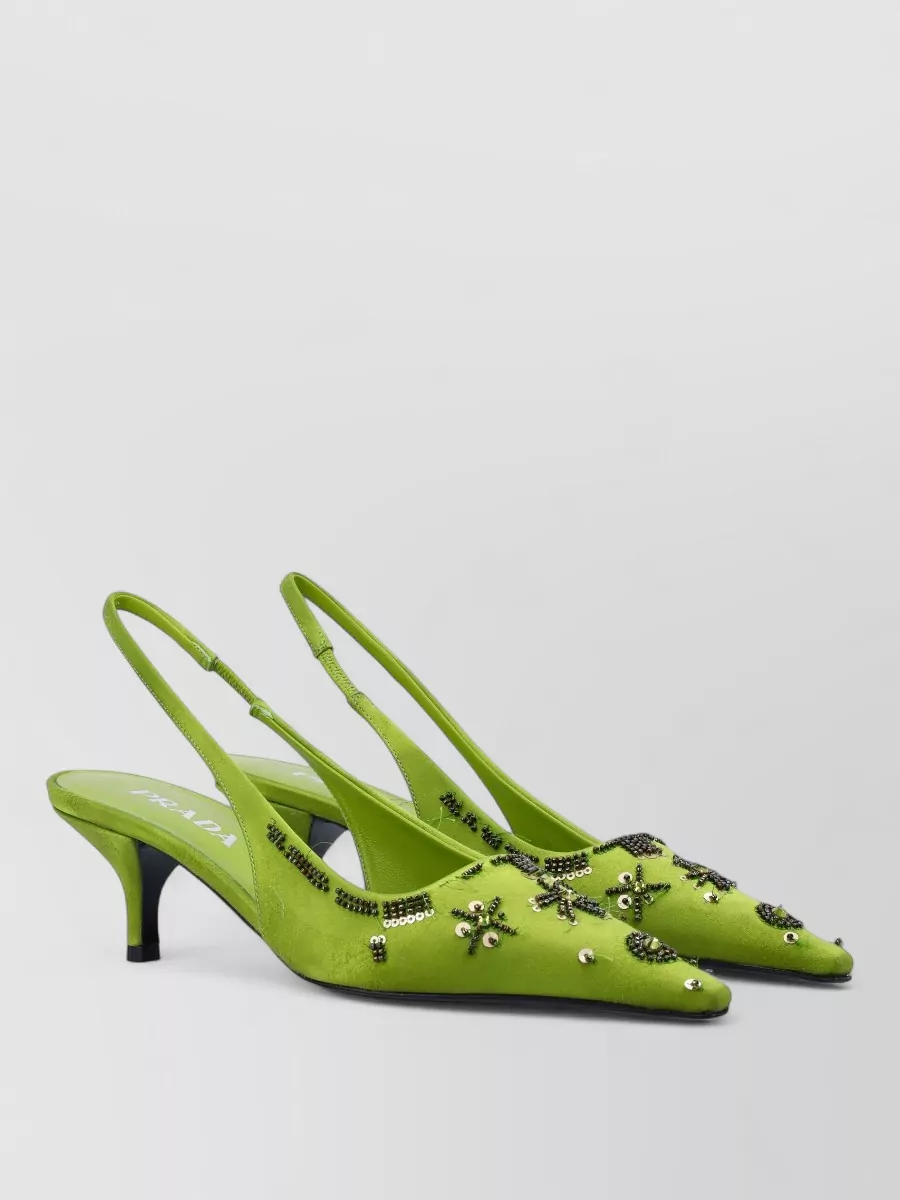 Prada Silk-Blend Embroidered Slingback Pumps
