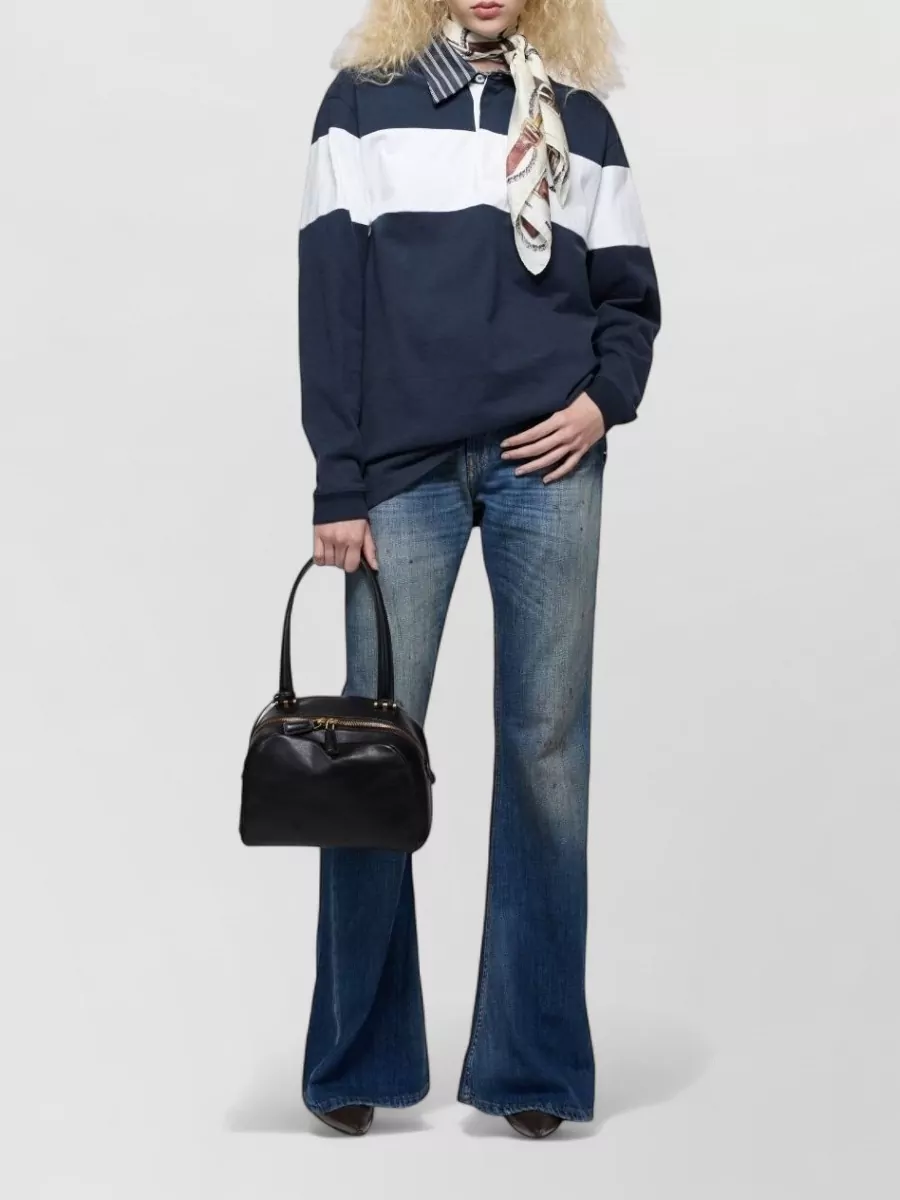 Acne Studios Striped Collar Relaxed-Fit Polo Shirt