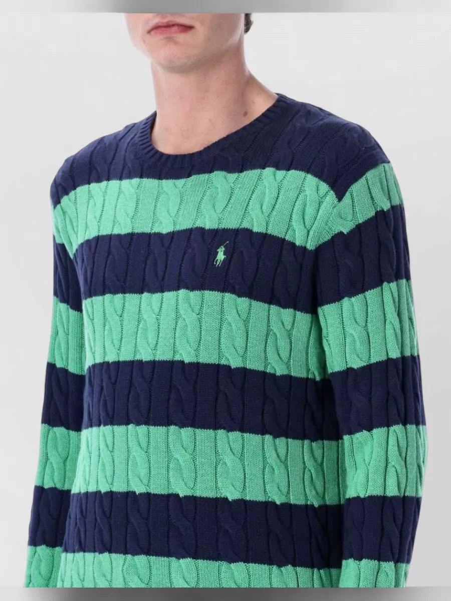 Polo Ralph Lauren Striped Cable-Knit Cotton Sweater