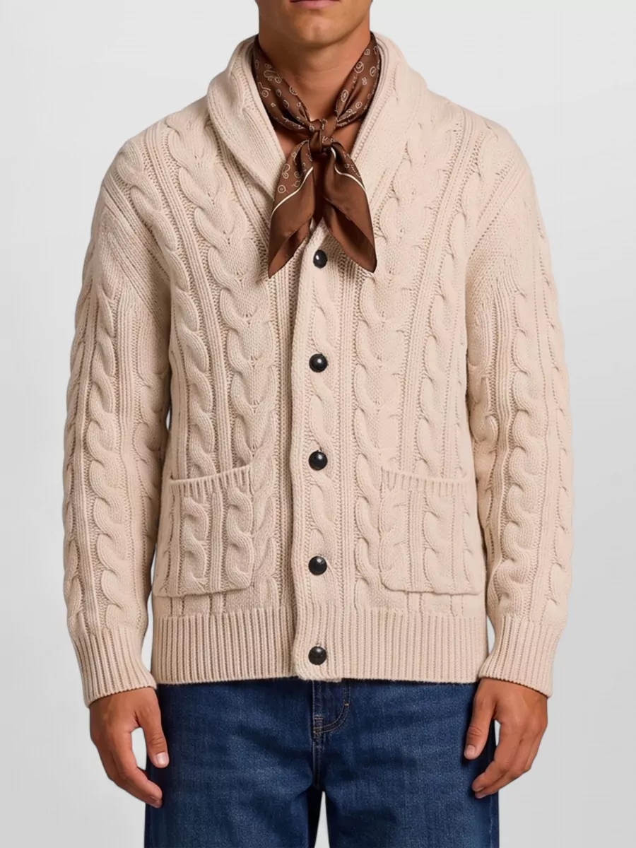 Ballantyne wool cable knit shawl collar cardigan