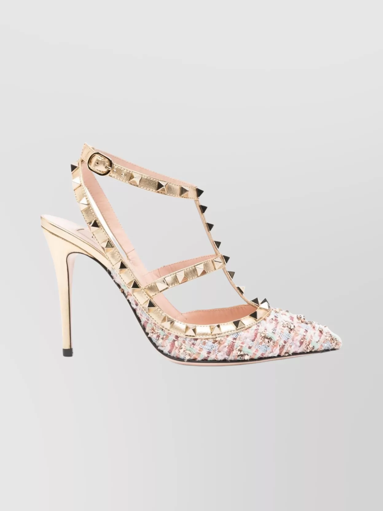 Valentino Rockstud Caged 100 Tweed & Leather Pump In Multi