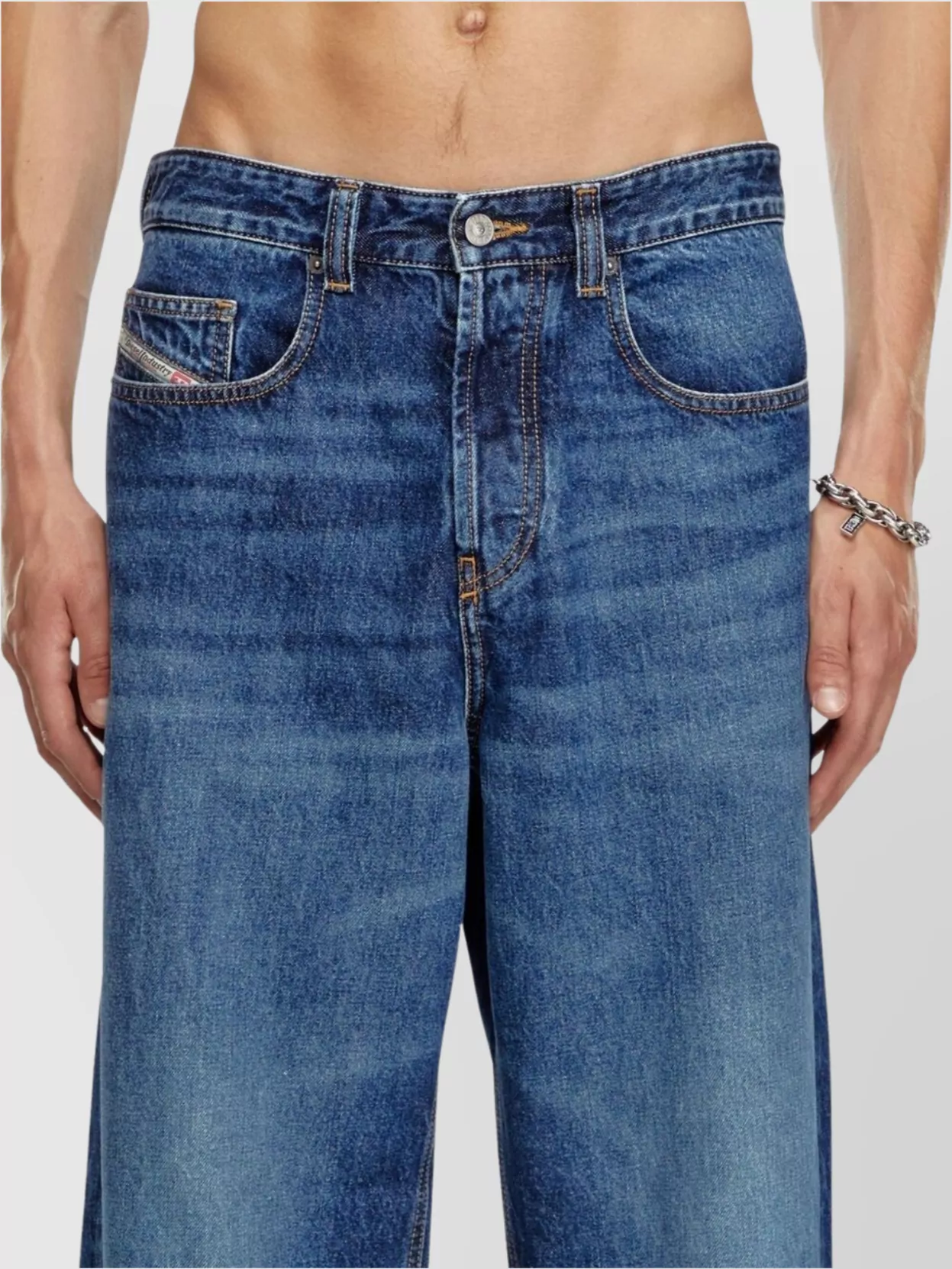Diesel Straight Cotton Denim Trousers In Blue