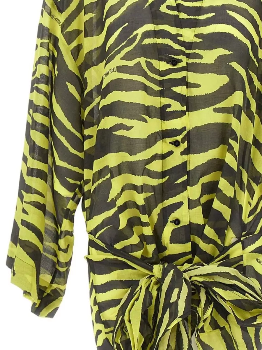 The Attico Cotton Zebra-Print V-Neck Long-Sleeve Wrap Mini Dress