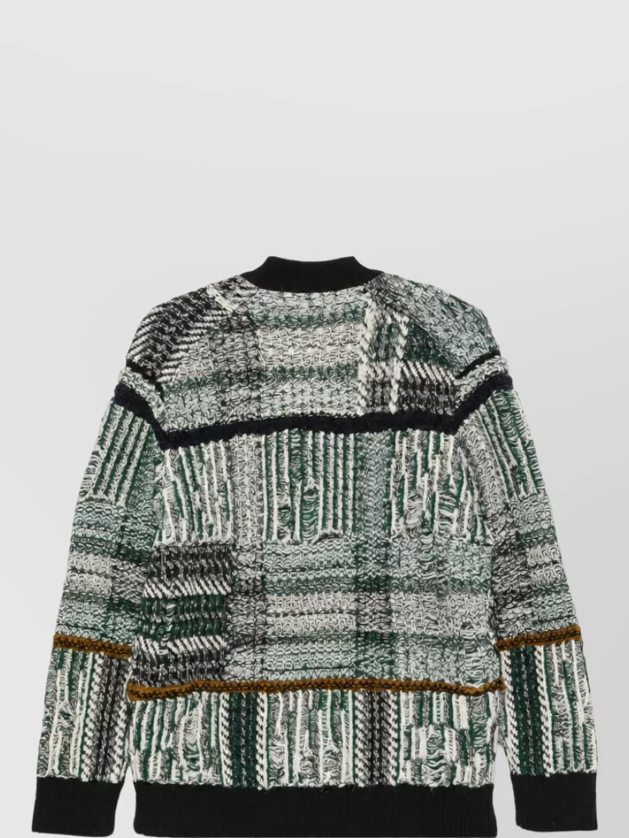 Junya Watanabe Wool Blend Ribbed V-Neck Cardigan