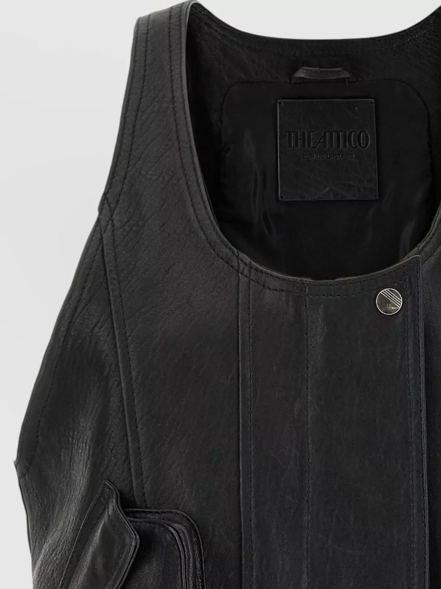 The Attico Sleeveless Jacket Vest Front Pockets Ribbed Hem