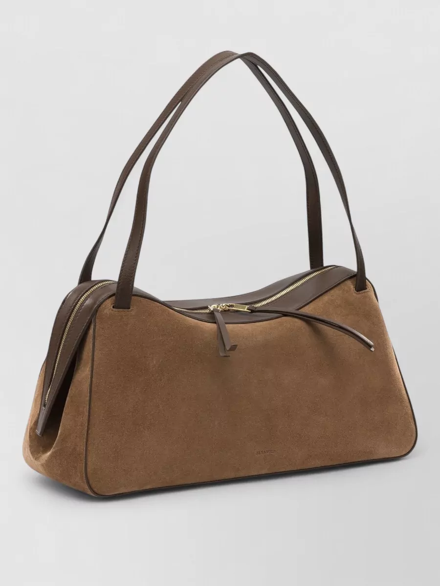 Jil Sander Rectangular Suede Shoulder Bag Double Handles Trim
