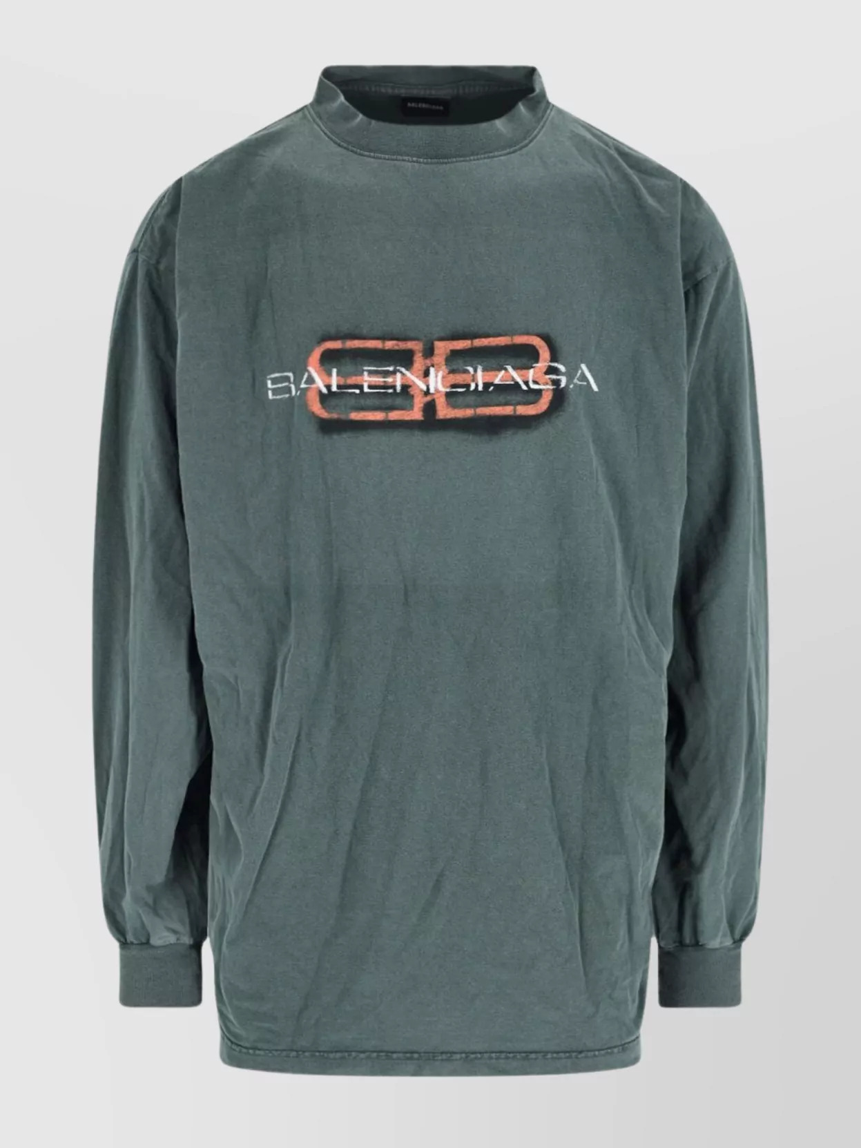 Balenciaga Crew Neck T-shirt Ribbed Cuffs Design In Green
