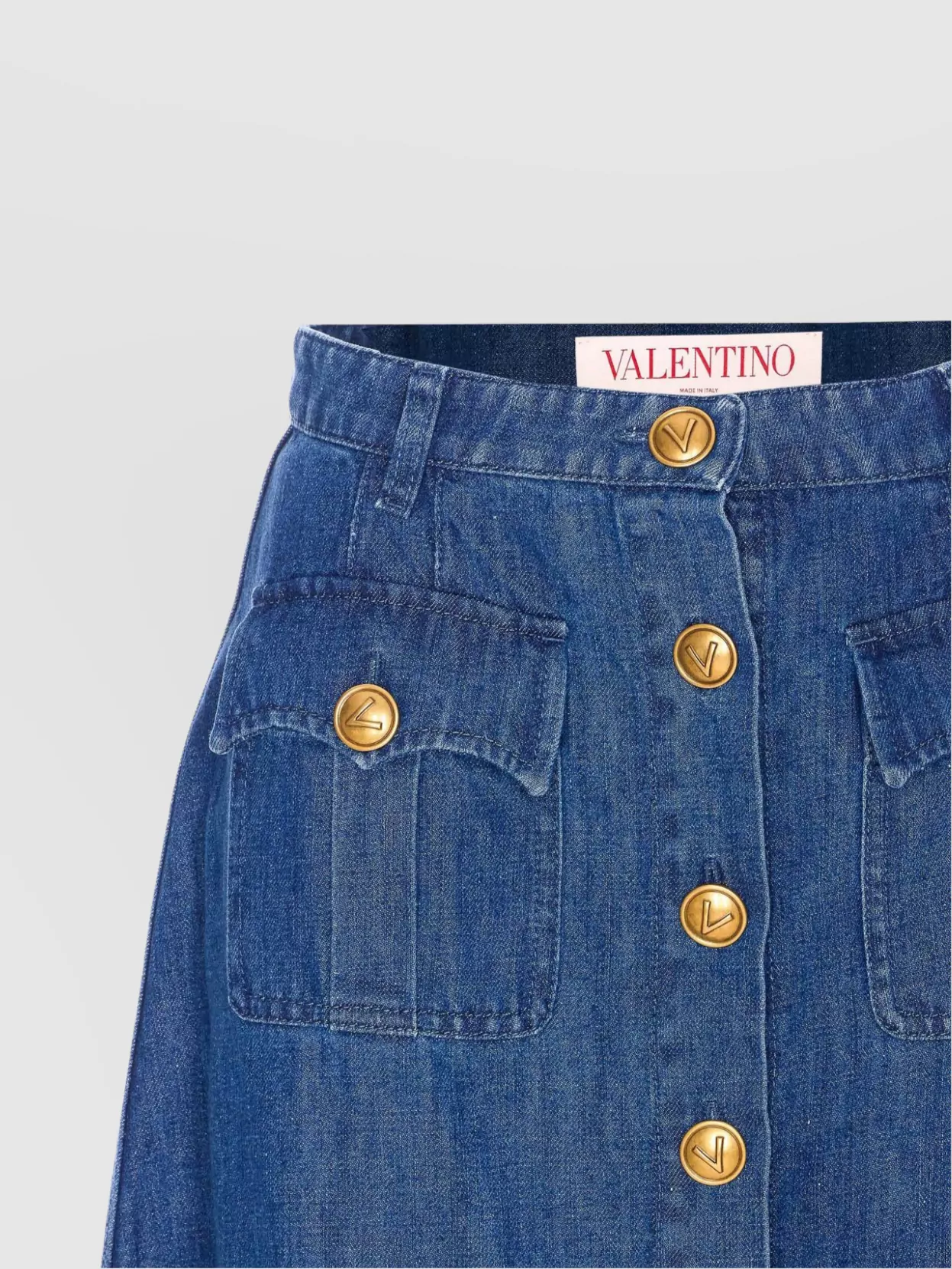 Valentino Garavani Denim Skirt With Ruffled Hem And Pockets
