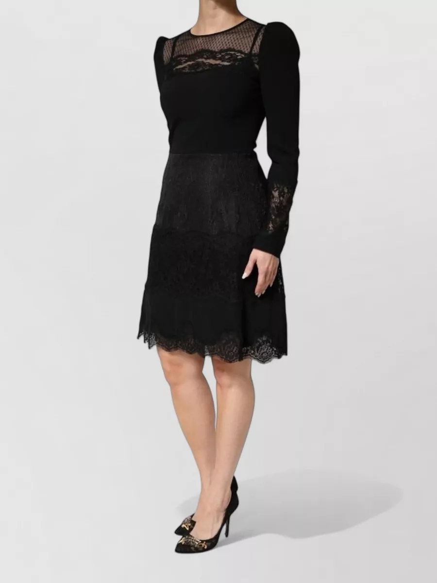 Dolce&Gabbana Lace Sheer Panel Long-Sleeve Knee-Length Dress