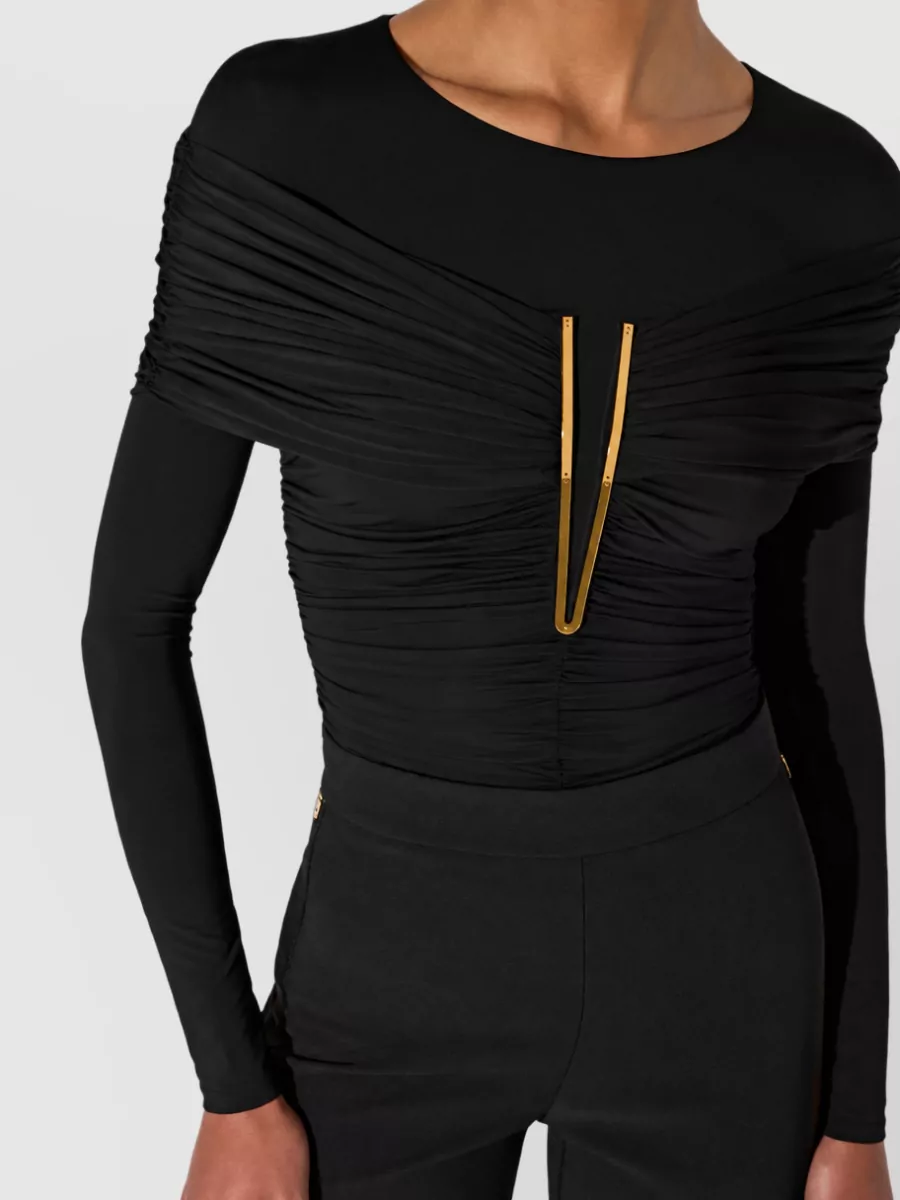 Elisabetta Franchi Draped Long-Sleeve Bodysuit