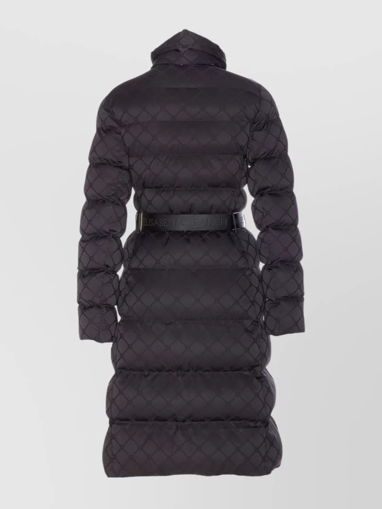 Elisabetta Franchi Quilted Coat With Belt And High Collar In Black