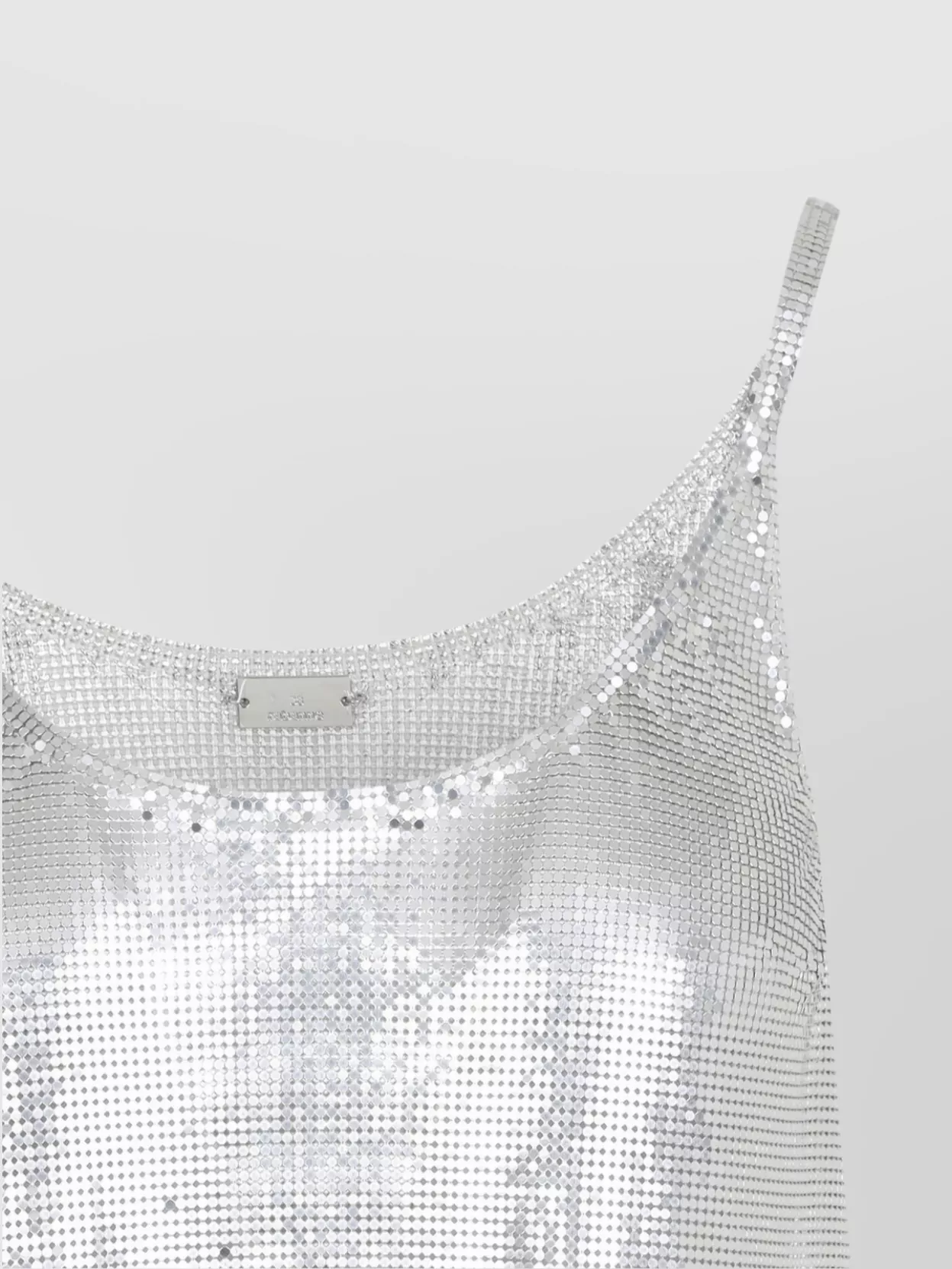 Rabanne Metallic Sleeveless Top With Spaghetti Straps And Chainmail In Tech Fabric Woman In Grey