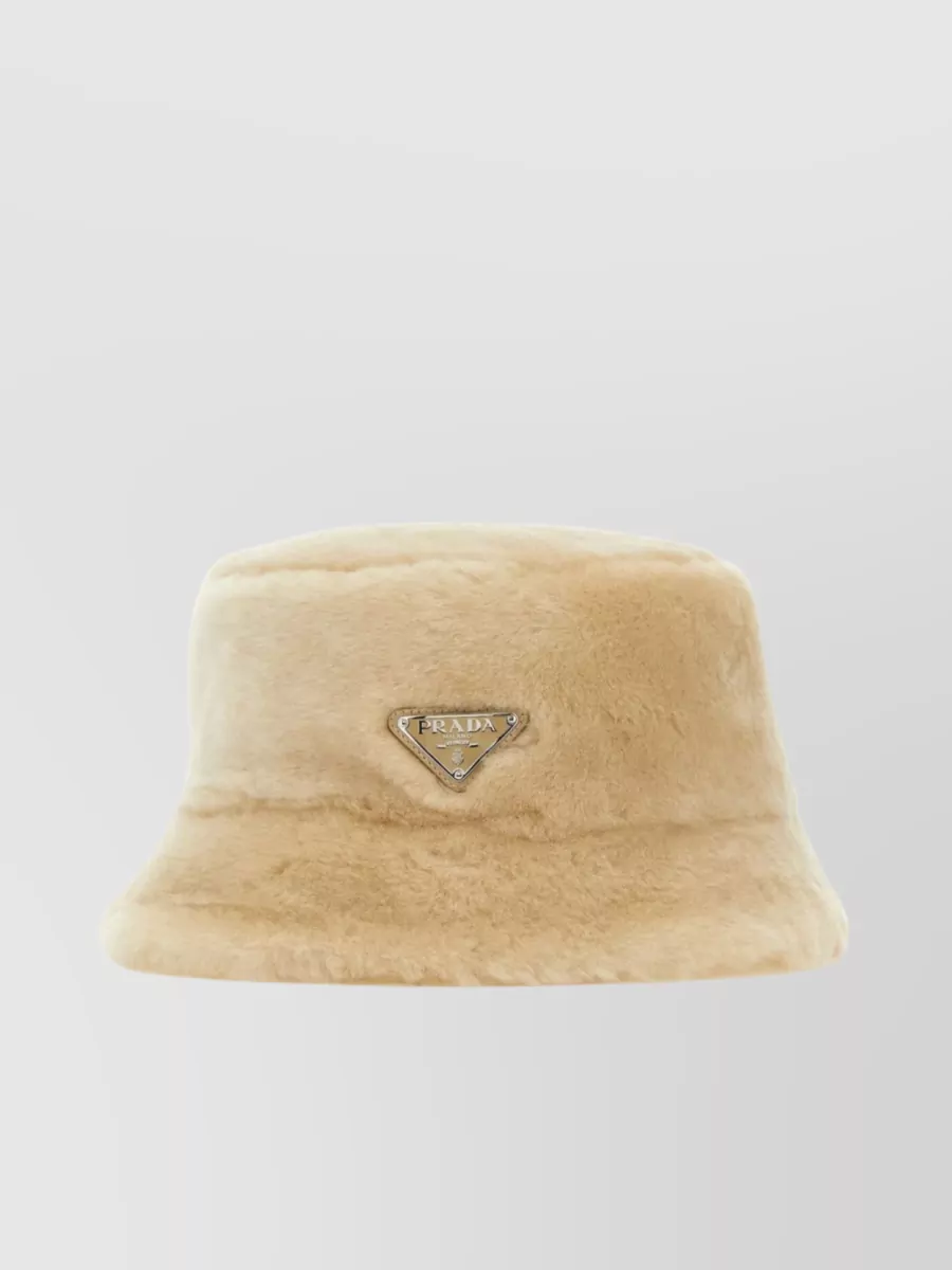 Shop Prada Shearling Wide Brim Hat In Beige