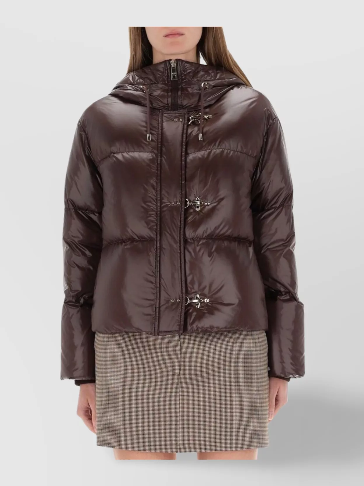 Fay Hooded Long Sleeve Quilted Coat Shiny Finish