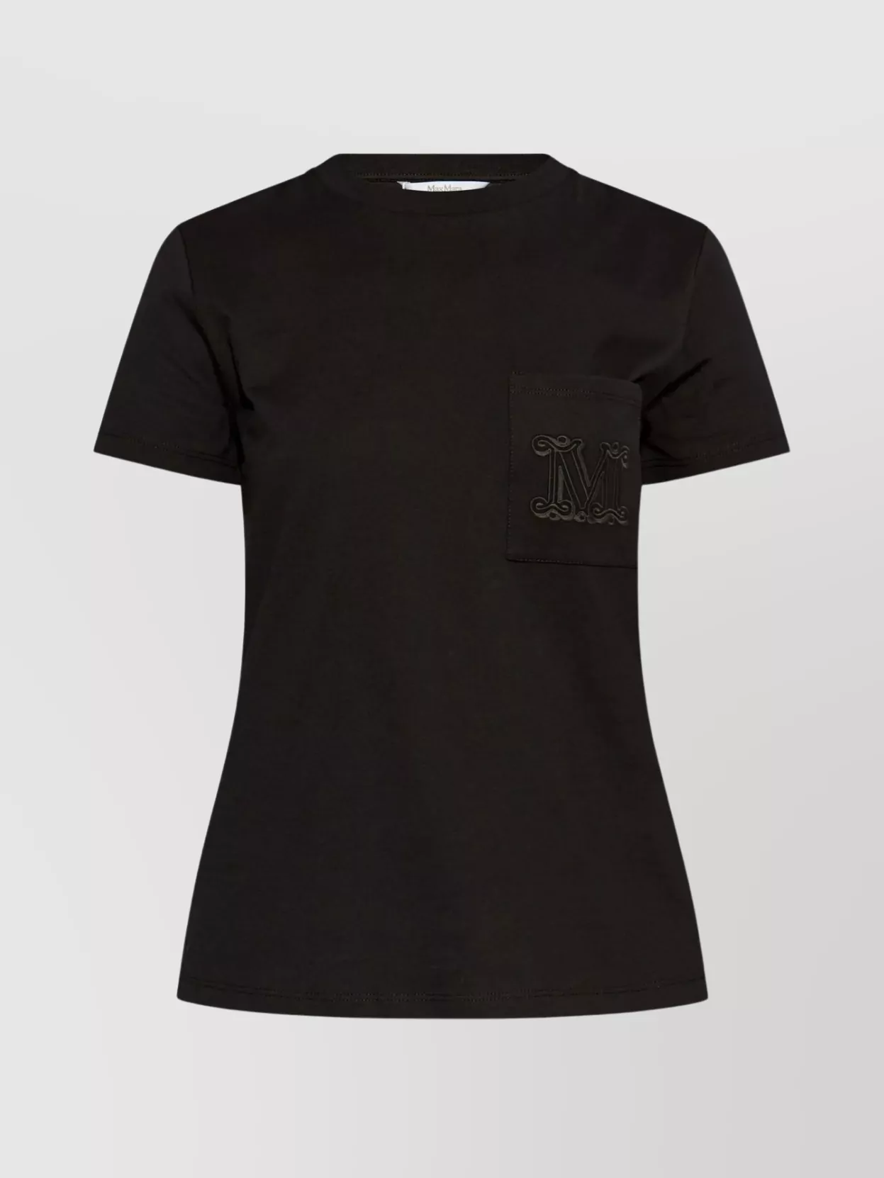 Max Mara Crew Neck Short Sleeve Top With Pocket In Black