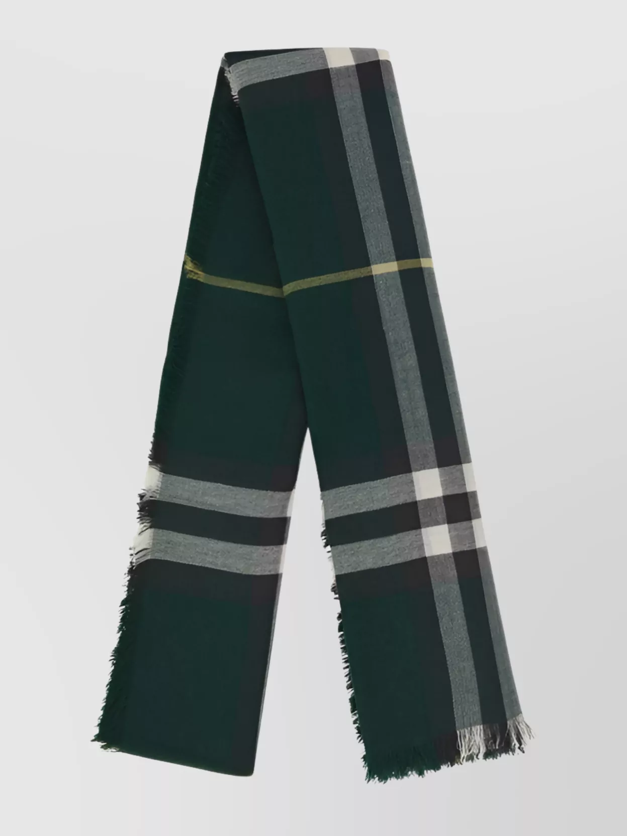 Shop Burberry Wool Scarf Fringed Edges Check Pattern