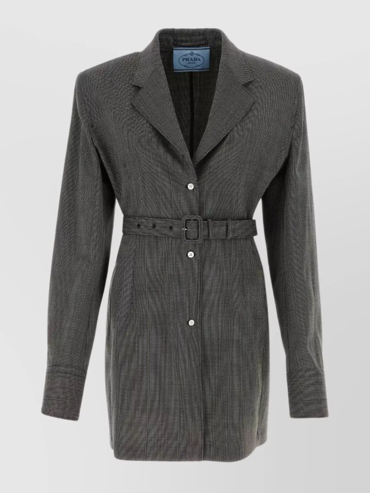 Shop Prada Wool Blazer With Belted Waist And Structured Shoulders