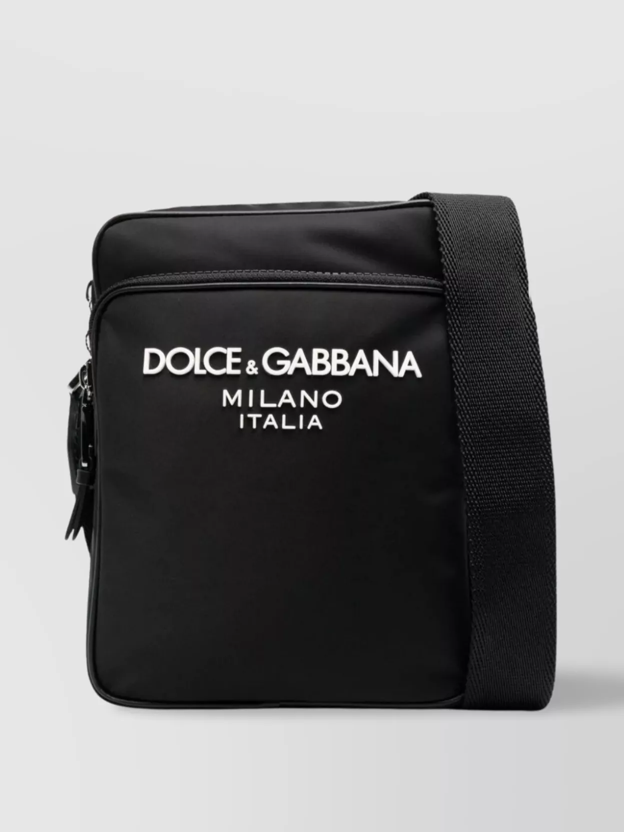 Shop Dolce & Gabbana Nylon Strap Crossbody With Calfskin Detail In Black