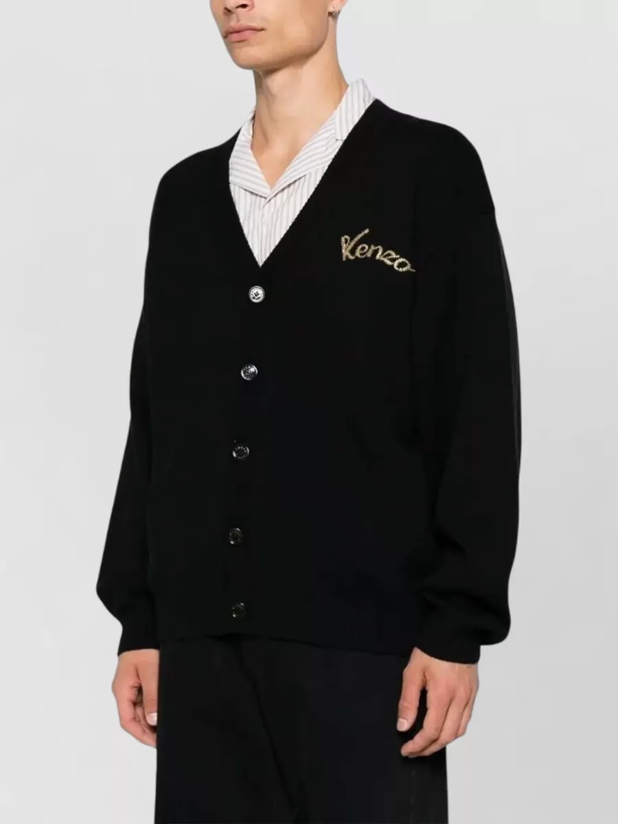 Kenzo Ribbed V-Neck Wool Cardigan