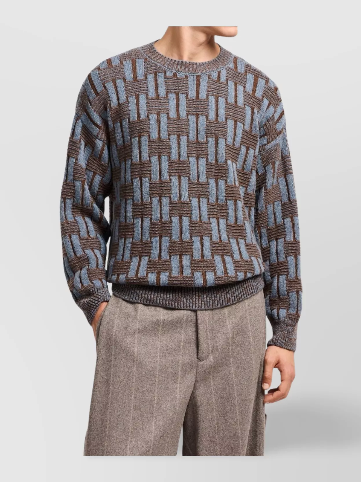 Giorgio Armani Crew Neck Geometric Pattern Sweater In Multi