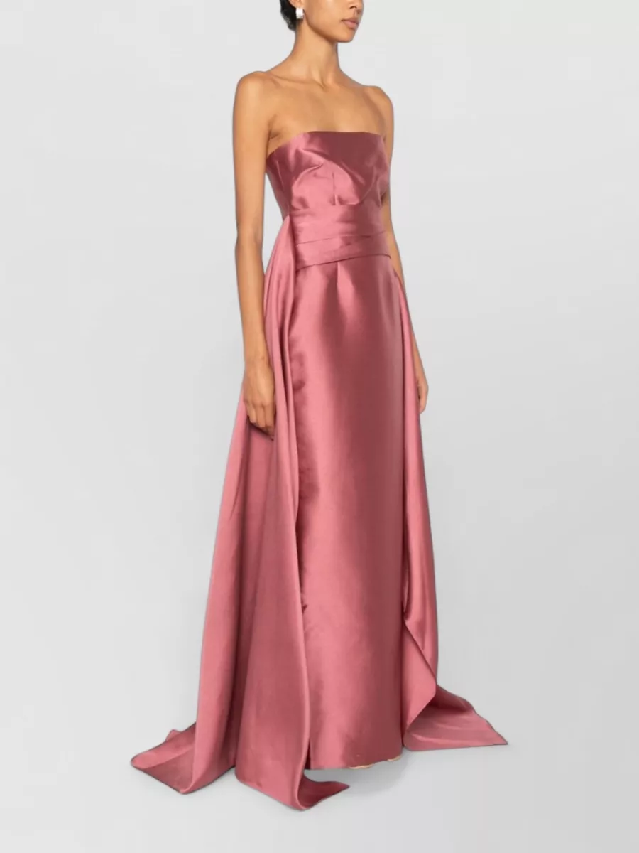 Solace London Satin Strapless Draped Maxi Gown