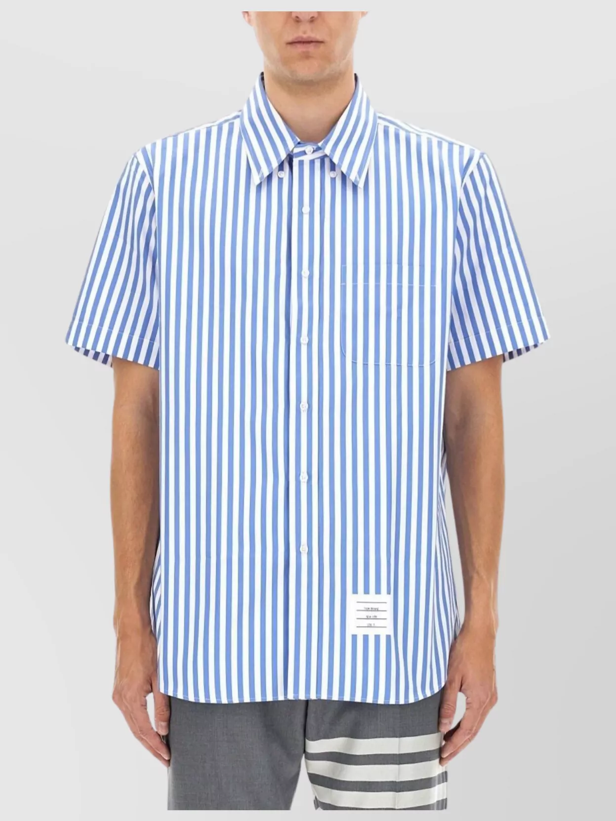 Thom Browne Straight Fit Striped Shirt With Short Sleeves