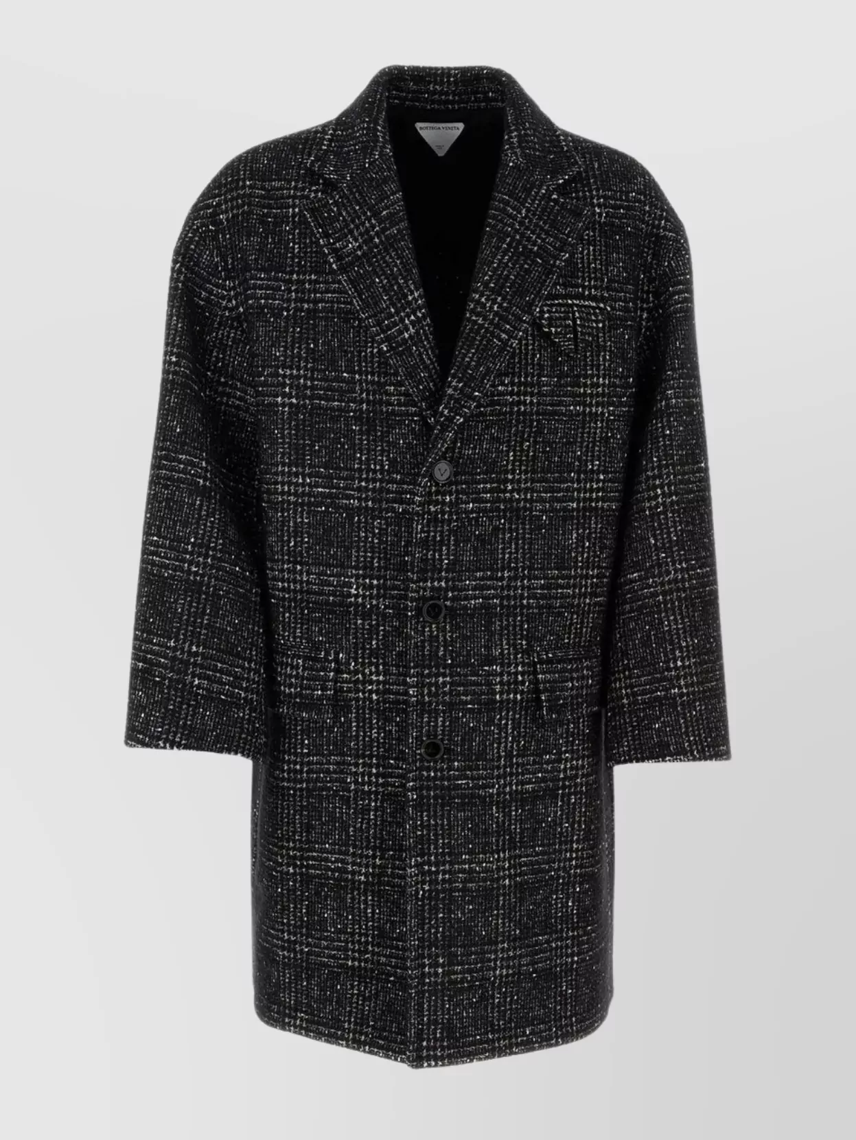 Shop Bottega Veneta Wool Blend Coat With Embroidered Check Pattern In Black