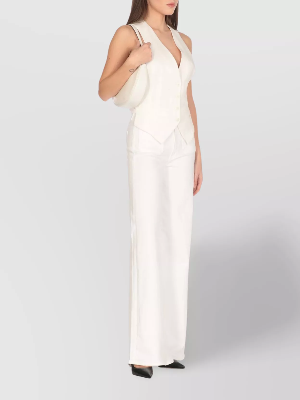 Mother Straight Wide-leg Cotton Trousers In White