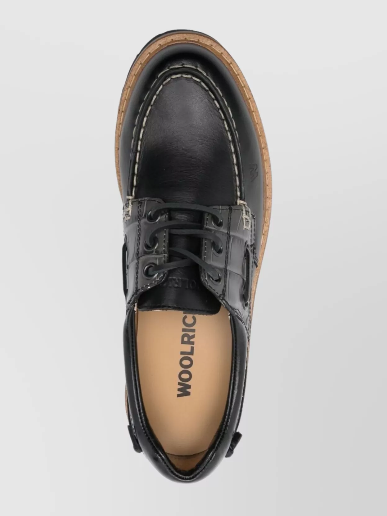 Woolrich Leather Boat Loafers Lug Sole In Black