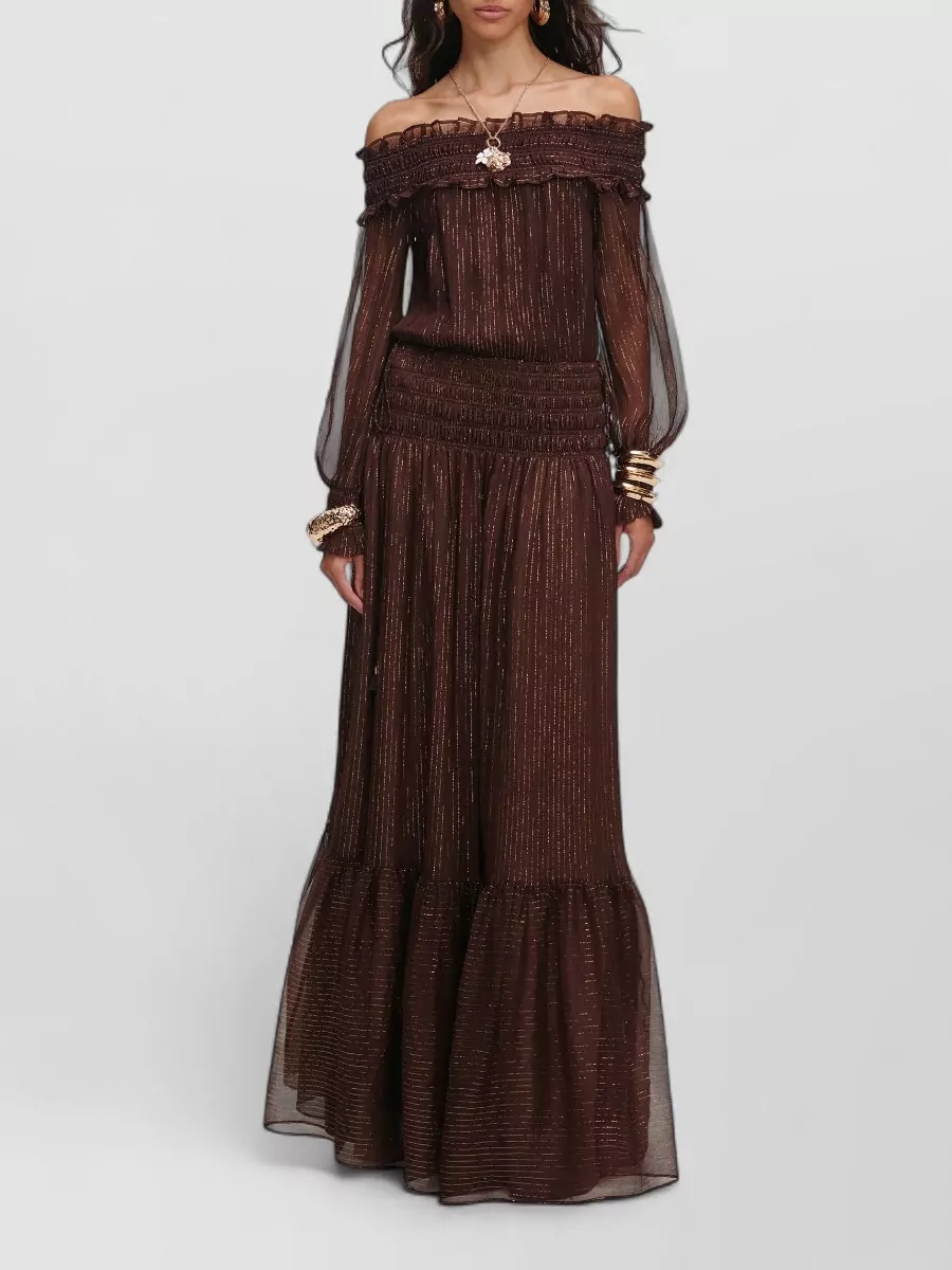 Self-Portrait silk off-shoulder ruffled maxi dress