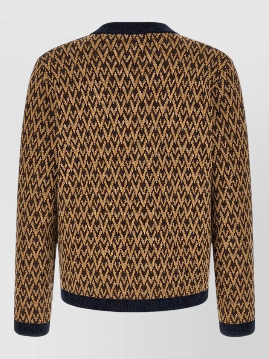 Valentino Cashmere Jacquard V-Neck Ribbed Trim Cardigan
