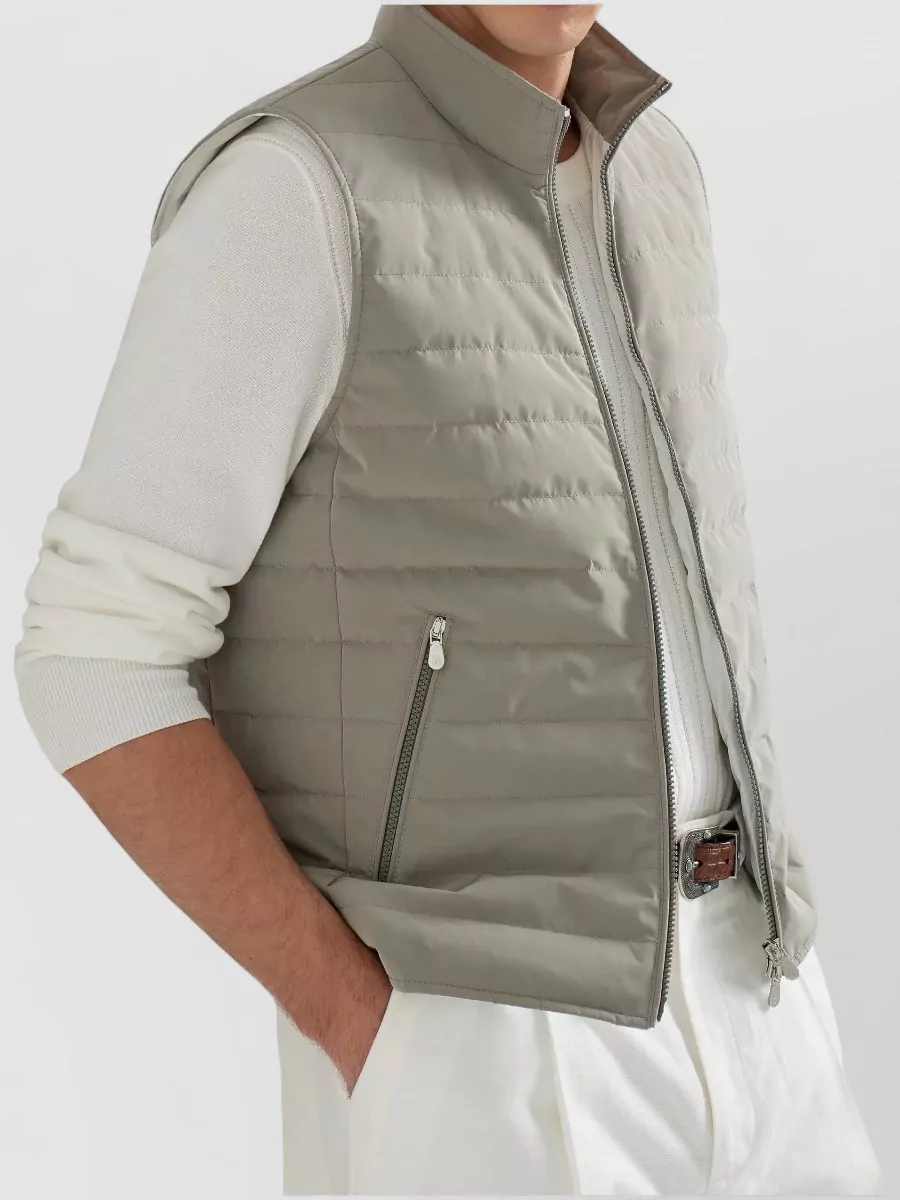 Brunello Cucinelli Quilted Gilet Sleeveless Stand Collar Design
