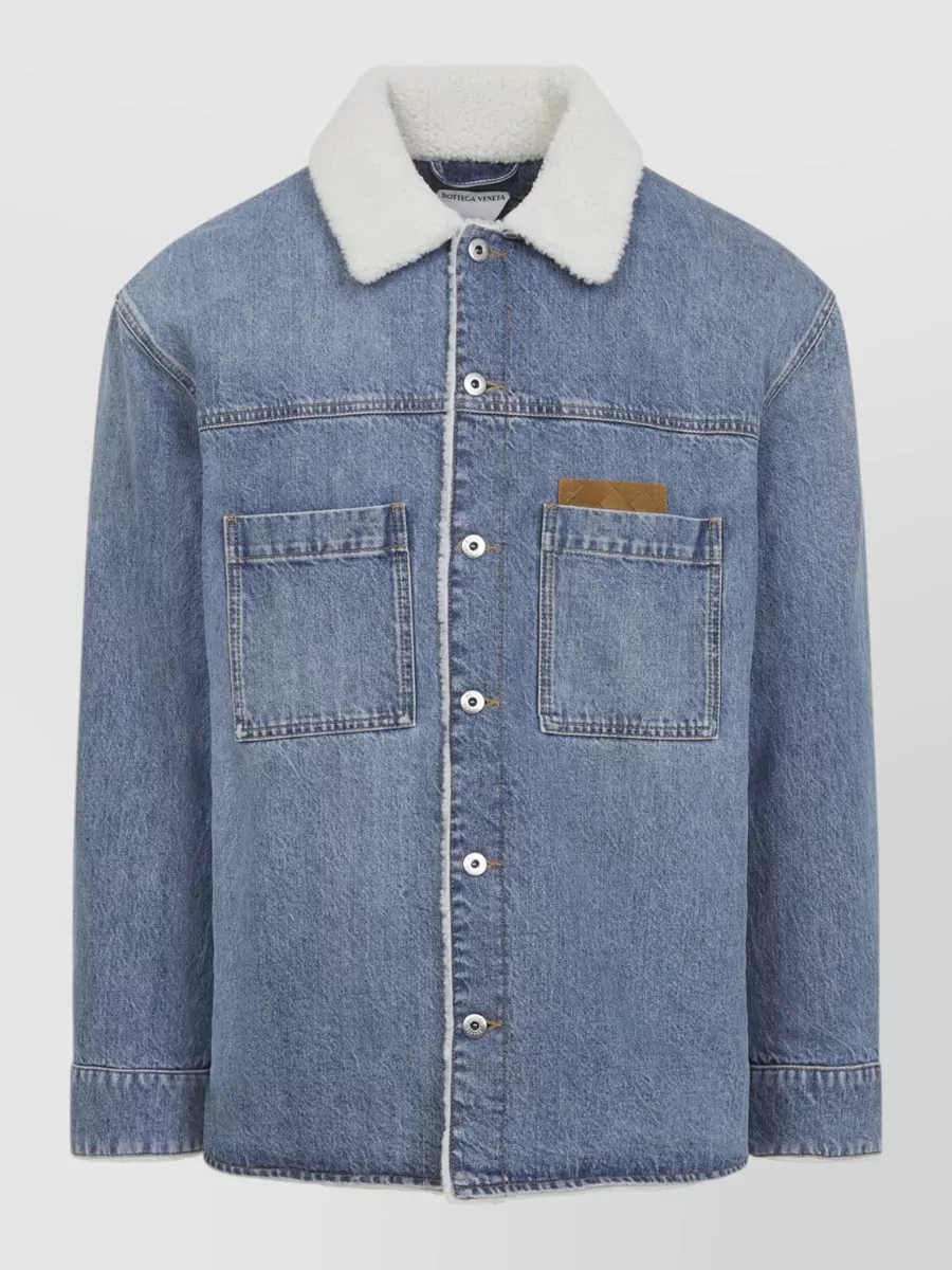 Bottega Veneta Shearling Collar Denim Single Breasted Coat