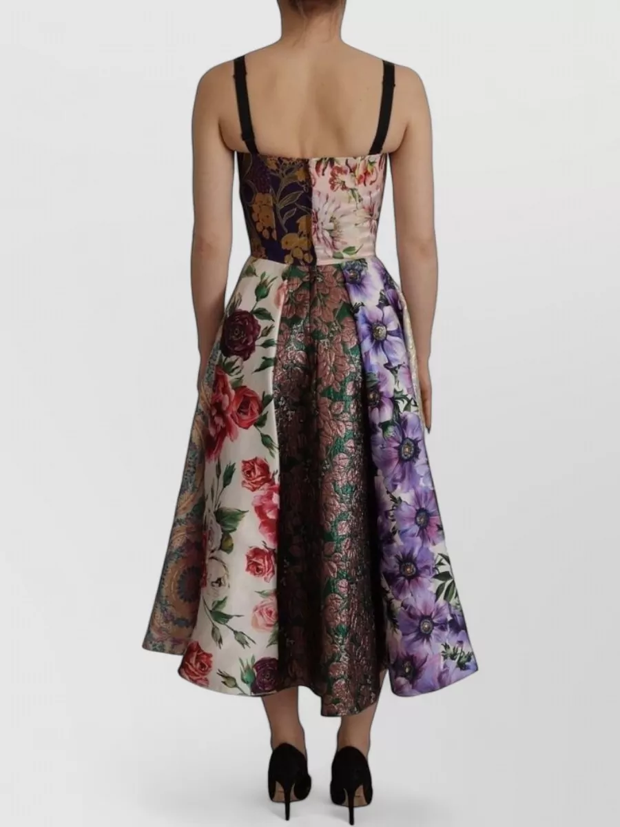 Dolce&Gabbana Silk Patchwork Floral Strapless Midi Dress
