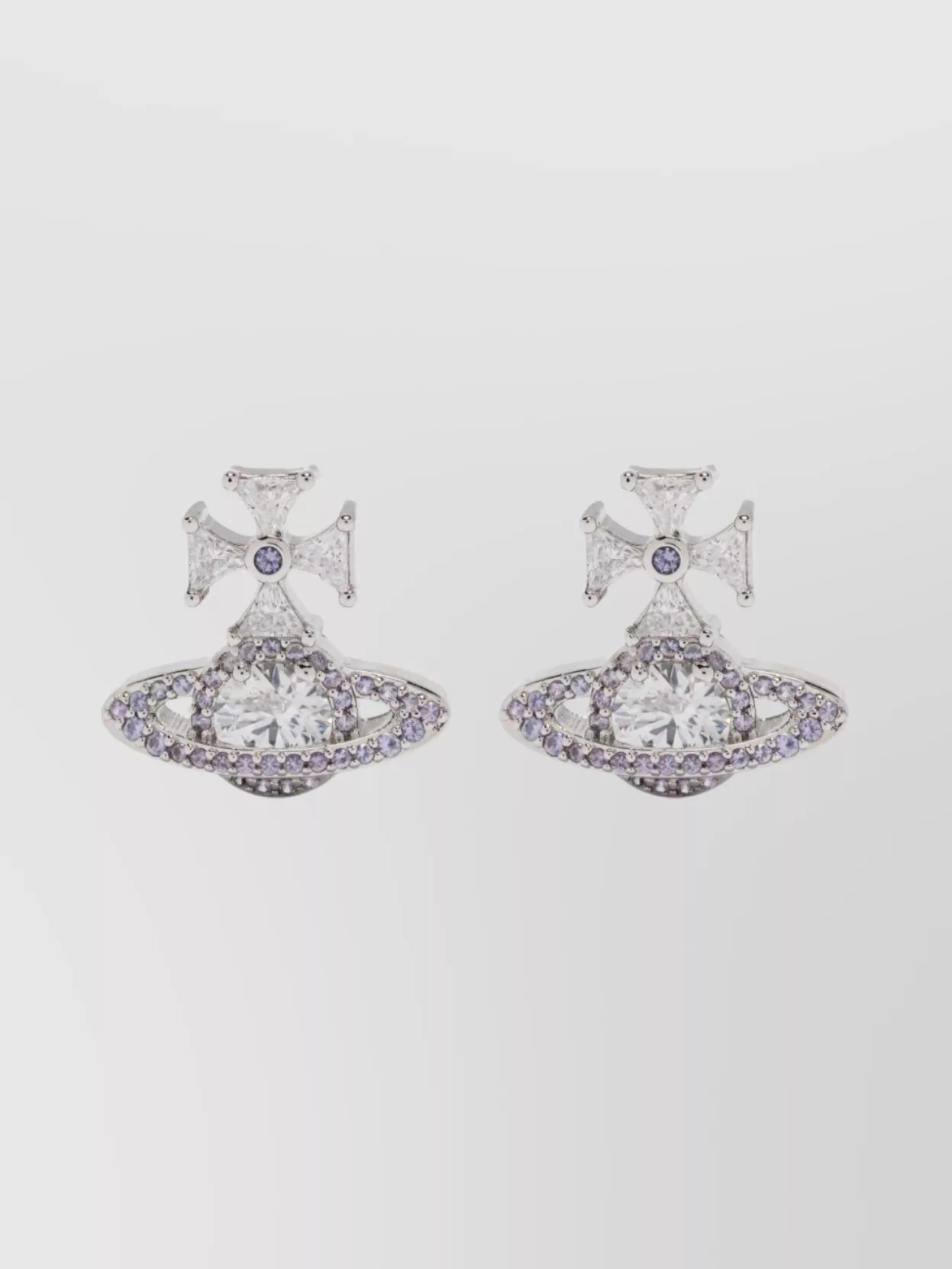 Vivienne Westwood Crystal Embellished Cross Design Earrings In Purple