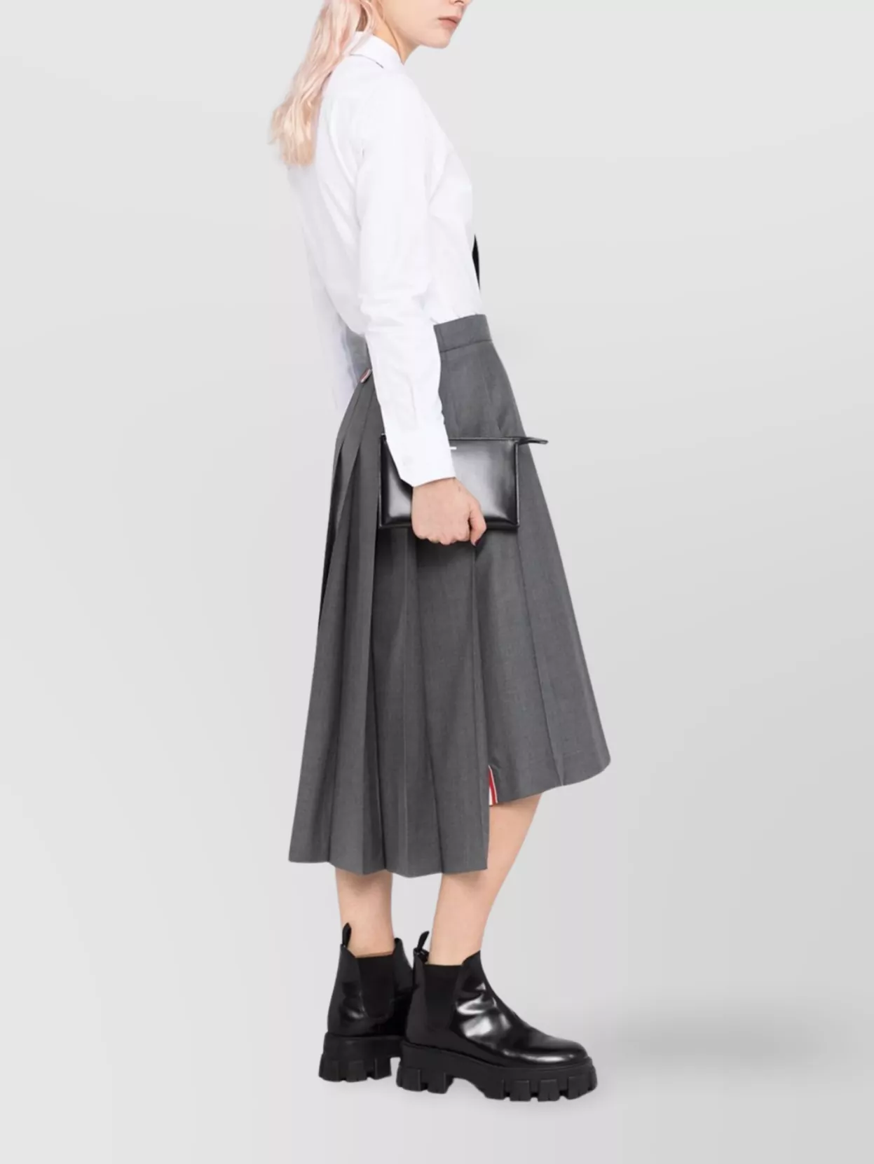 Thom Browne Pleated High-Waisted Midi Skirt