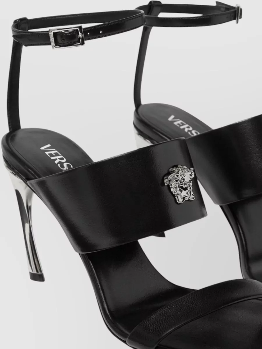 Versace Sculpted Heel Open Toe Sandals With Straps