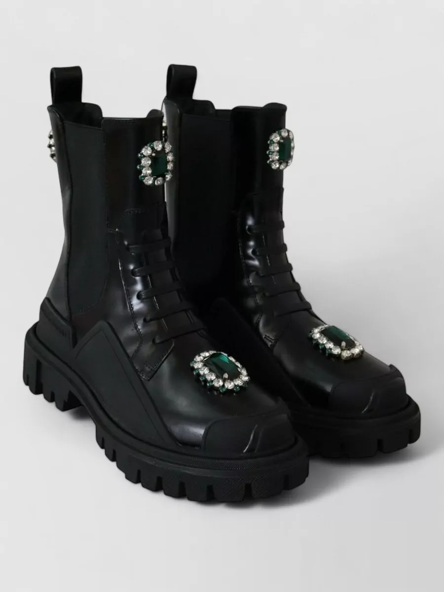 Dolce&Gabbana leather crystal-embellished combat boots